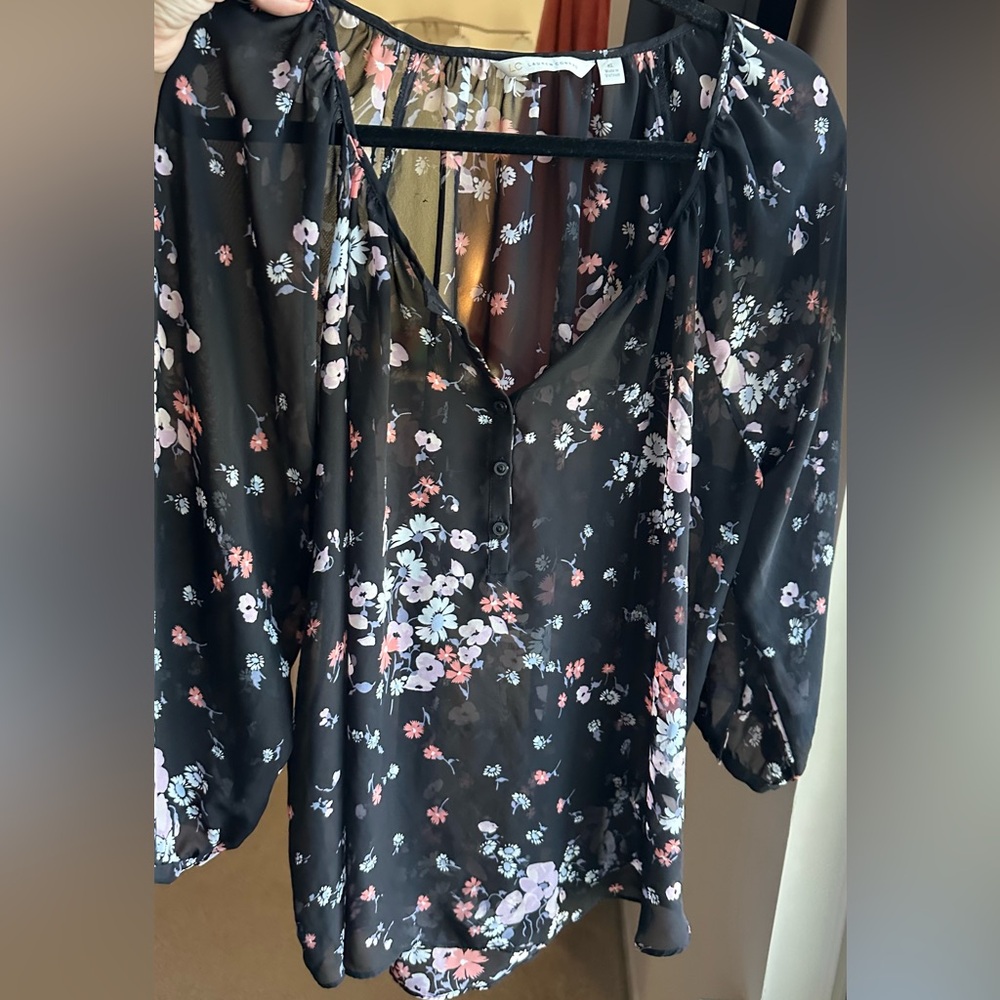 LC Lauren Conrad Black Tie Front Blouse